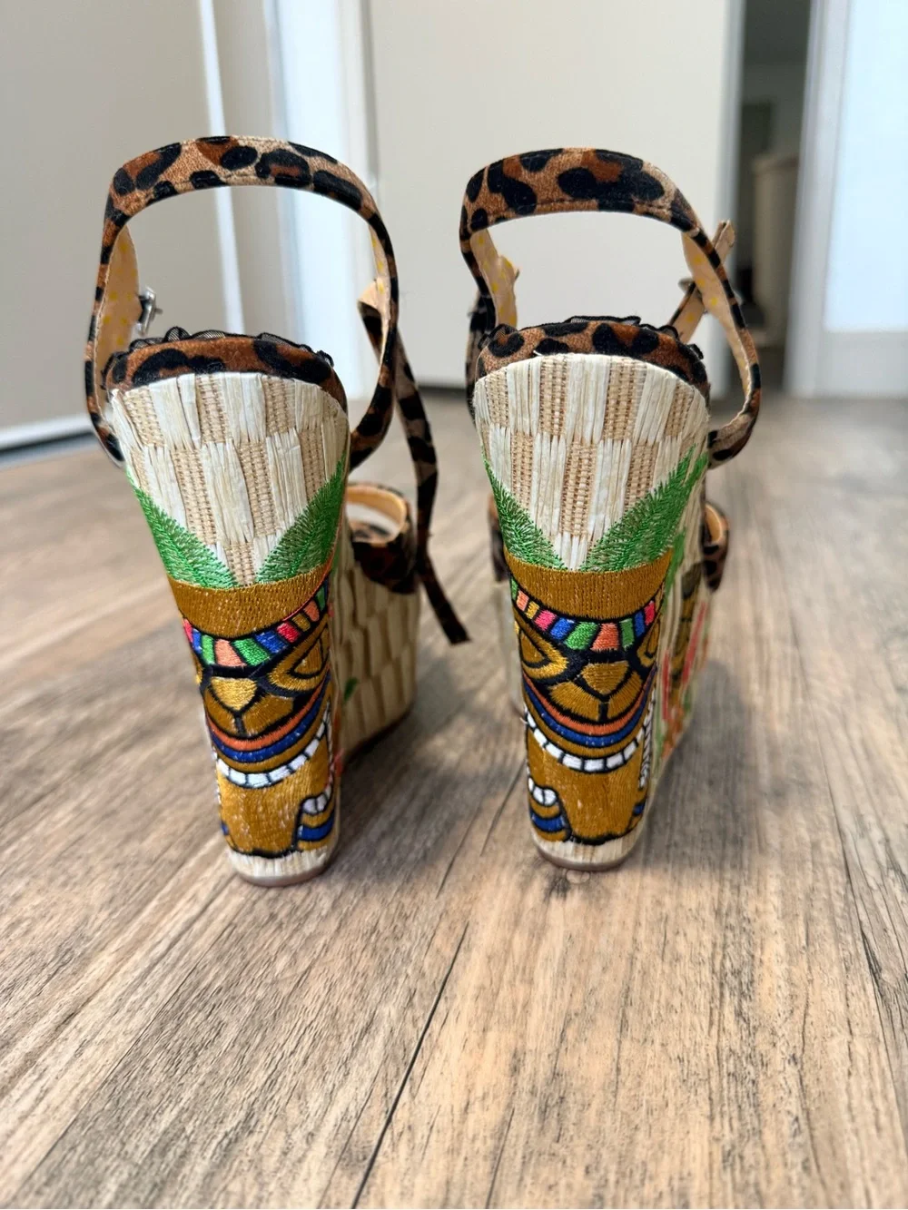 Bettie Page Leopard Tiki Wedges